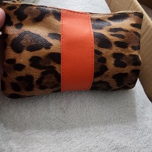 Leopard Print Cosmetic Bag with Orange Accent